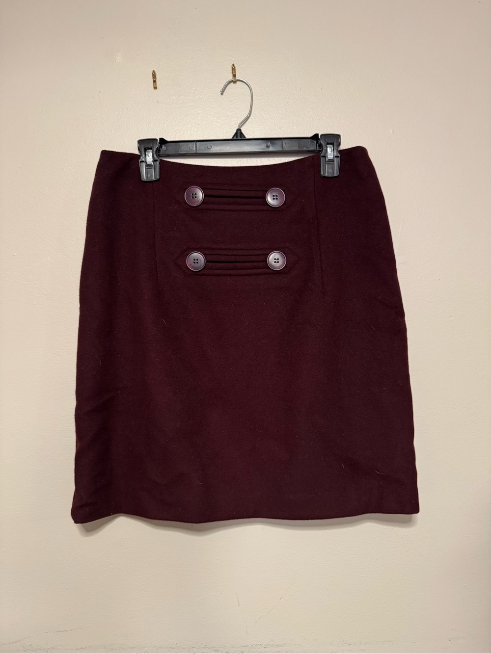 Les Copains Burgundy Wool Mini Skirt with Decorative Buttons - Fully Lined